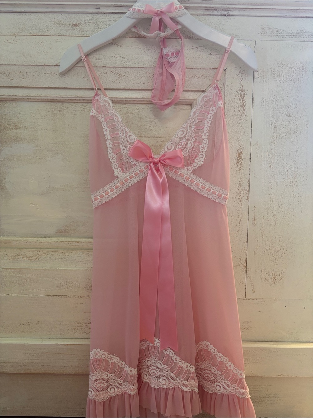 Trashy Lingerie Pink Lace-Trim Chemise with Satin Bow set